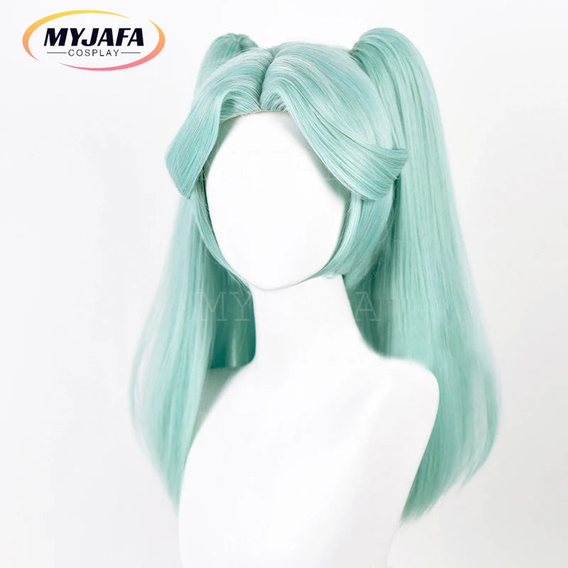 Cyberpunk Edgerunners Rebecca Cosplay Wig Mint Green Long Ponytails Heat Resistant Synthetic Hair Wigs + Wig Cap