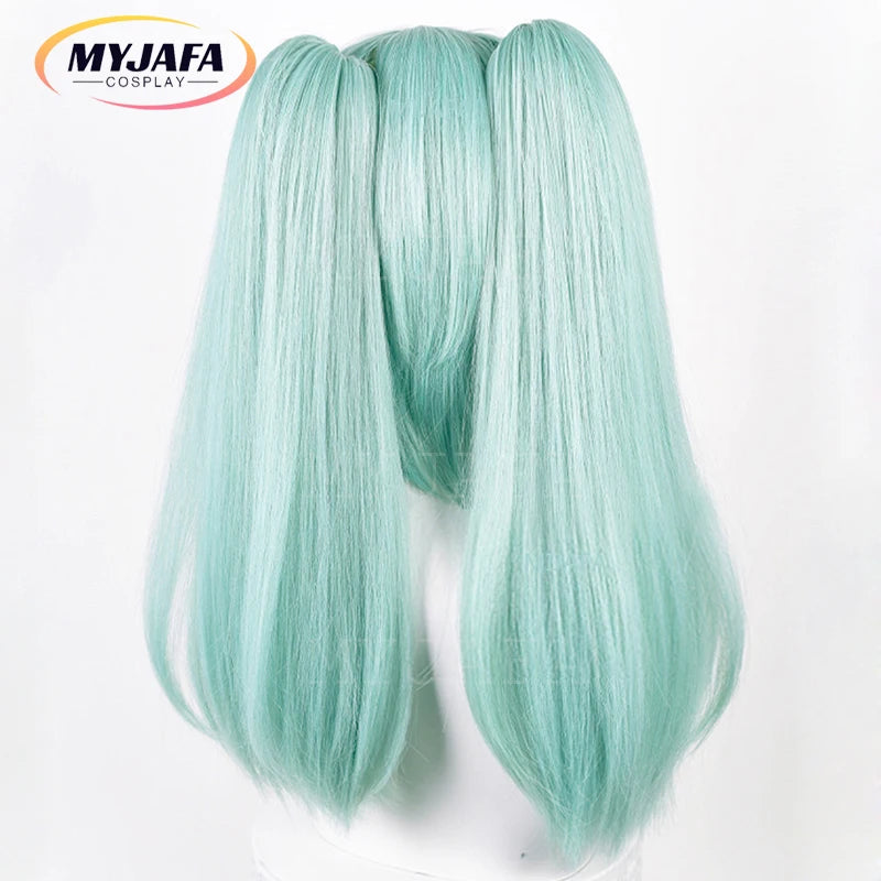 Cyberpunk Edgerunners Rebecca Cosplay Wig Mint Green Long Ponytails Heat Resistant Synthetic Hair Wigs + Wig Cap