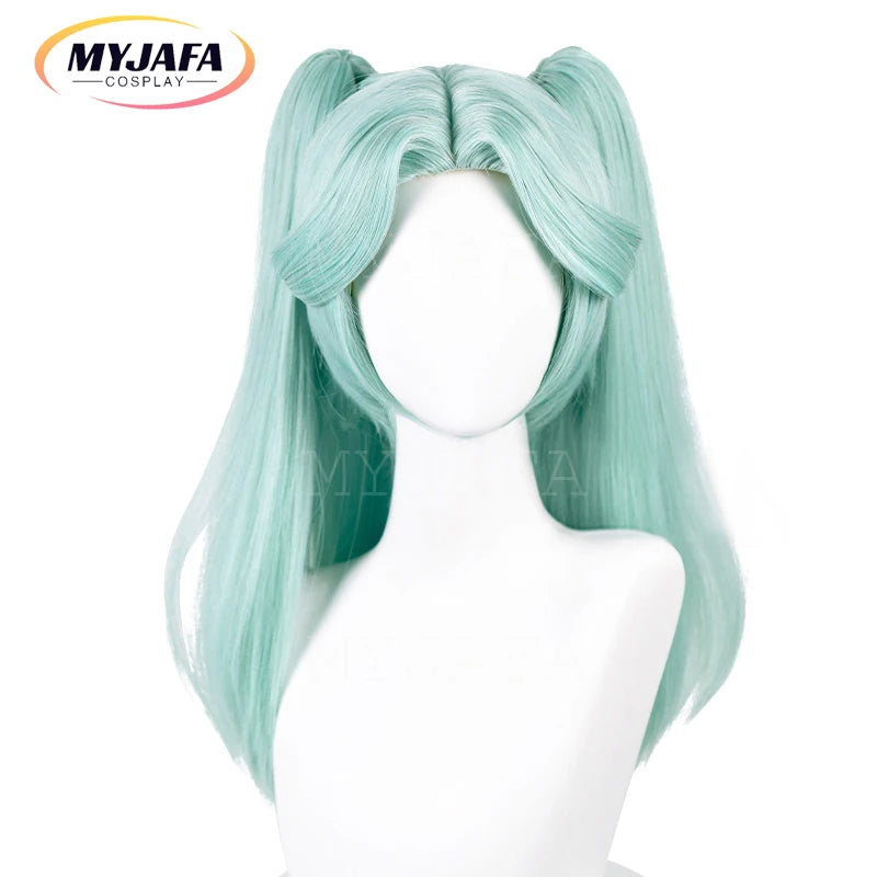 Cyberpunk Edgerunners Rebecca Cosplay Wig Mint Green Long Ponytails Heat Resistant Synthetic Hair Wigs + Wig Cap