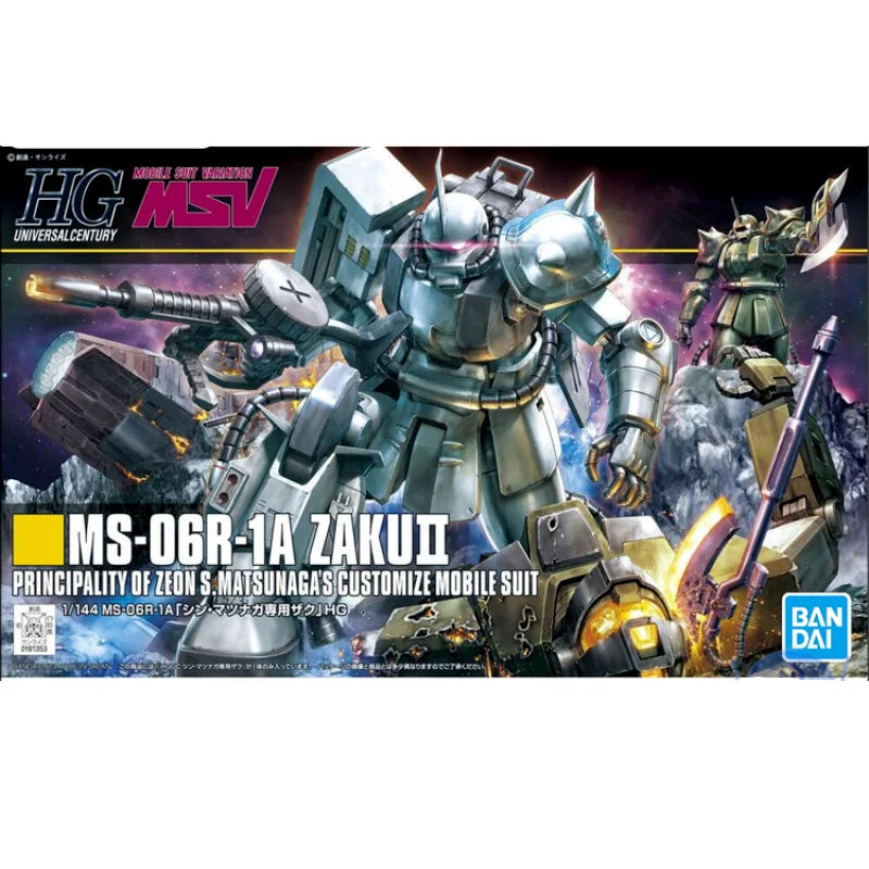 Bandai Genuine Assembled Model 1/144 HGUC 154 MS-06R-1A Zaku II Gundam Gunpla Action Anime Figure Mobile Suit Gift For Children