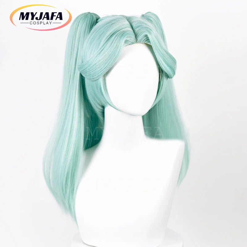 Cyberpunk Edgerunners Rebecca Cosplay Wig Mint Green Long Ponytails Heat Resistant Synthetic Hair Wigs + Wig Cap