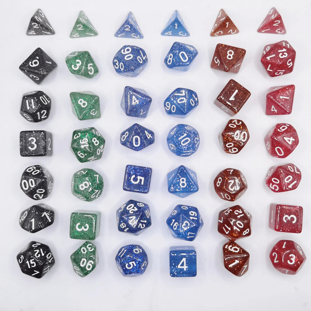 105/70/42/21/7Pcs DND Dice Set Glitter Polyhedral D4 D6 D8 D10 D12 D20 Multicolour Role Playing Table Party Board Game