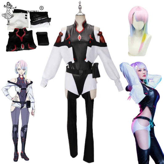 Game Cyberpunk Lucy Costume Cosplay Anime Edgerunners Sexy Women Bodysuit Jumpsuit Lucy Wig Role Play Uniform Halloween Clothes