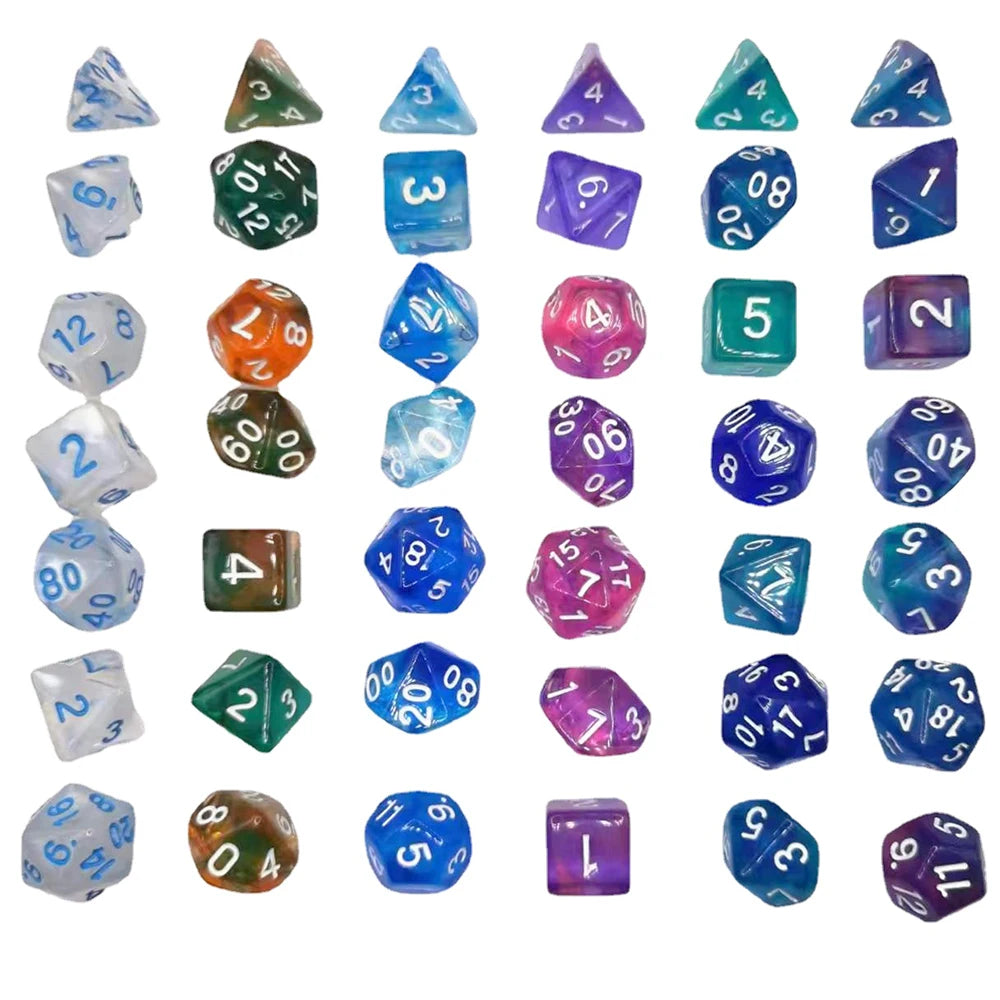 105/70/42/21/7Pcs DND Dice Set Glitter Polyhedral D4 D6 D8 D10 D12 D20 Multicolour Role Playing Table Party Board Game