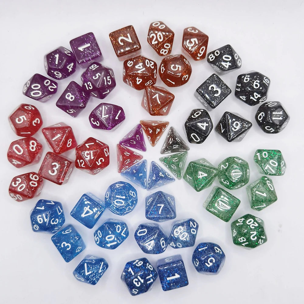 105/70/42/21/7Pcs DND Dice Set Glitter Polyhedral D4 D6 D8 D10 D12 D20 Multicolour Role Playing Table Party Board Game